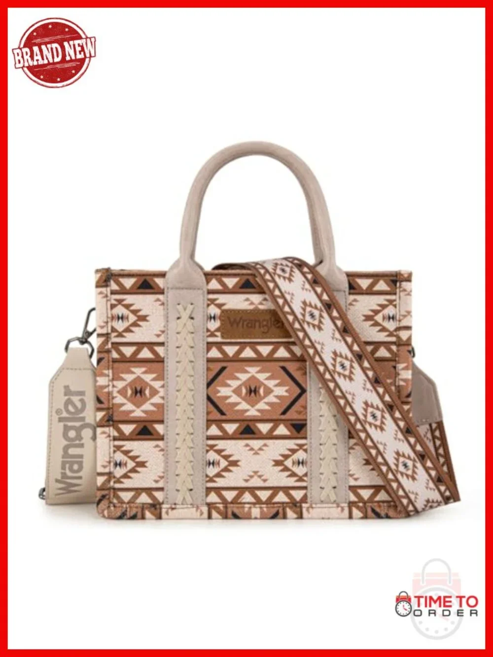 Boho Aztec Canvas Cotton Tote with Guitar Strap, Structured Hobo Bag